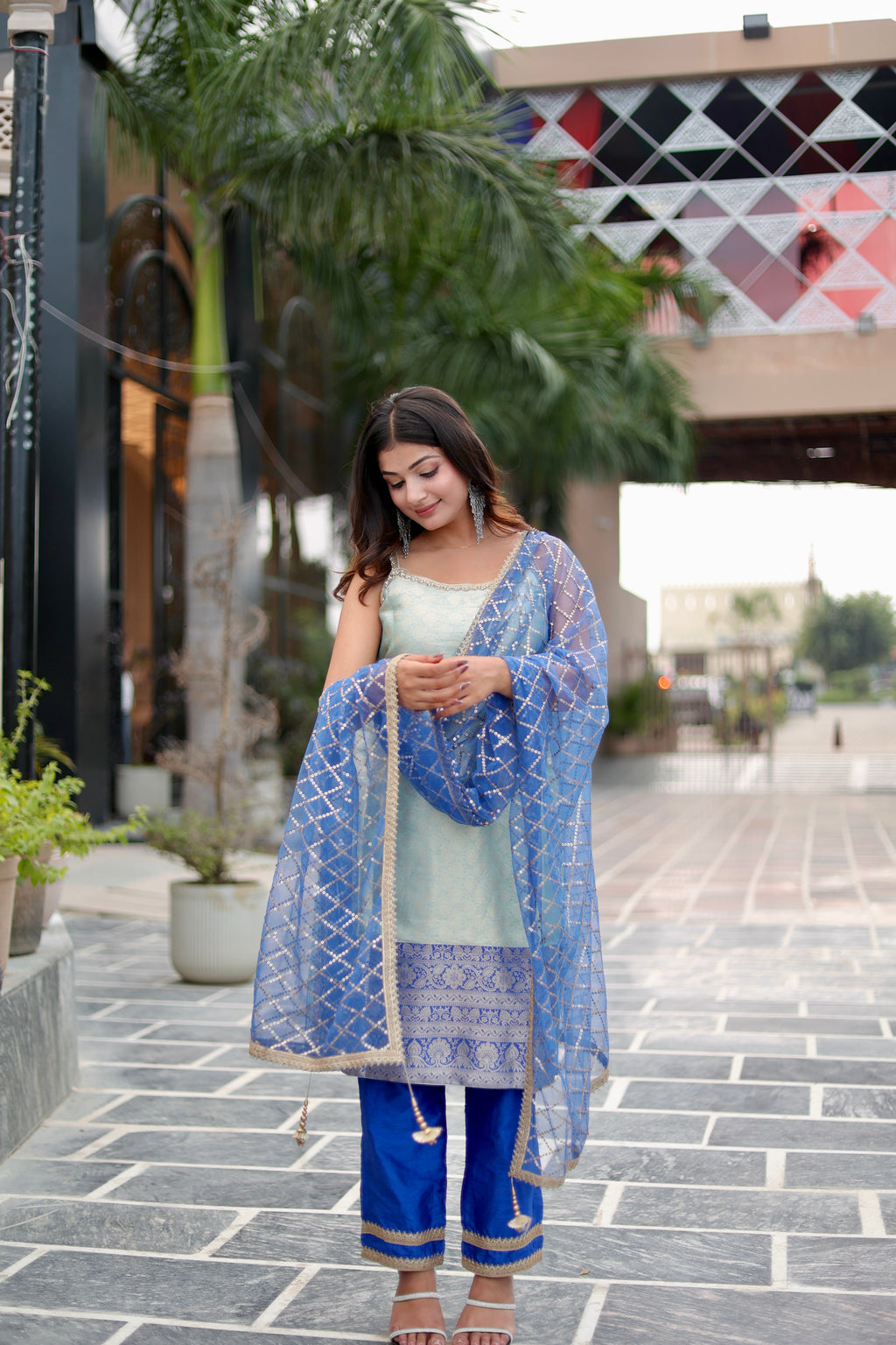 Banarasi Brocade Blue Suit Set