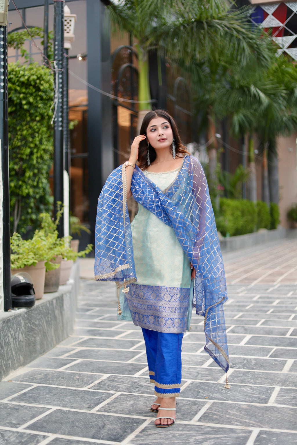 Banarasi Brocade Blue Suit Set