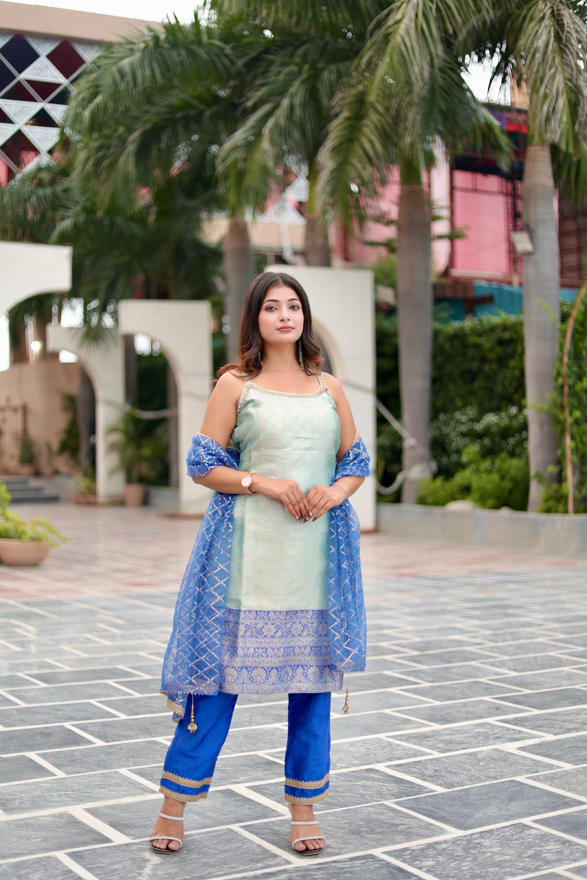 Banarasi Brocade Blue Suit Set