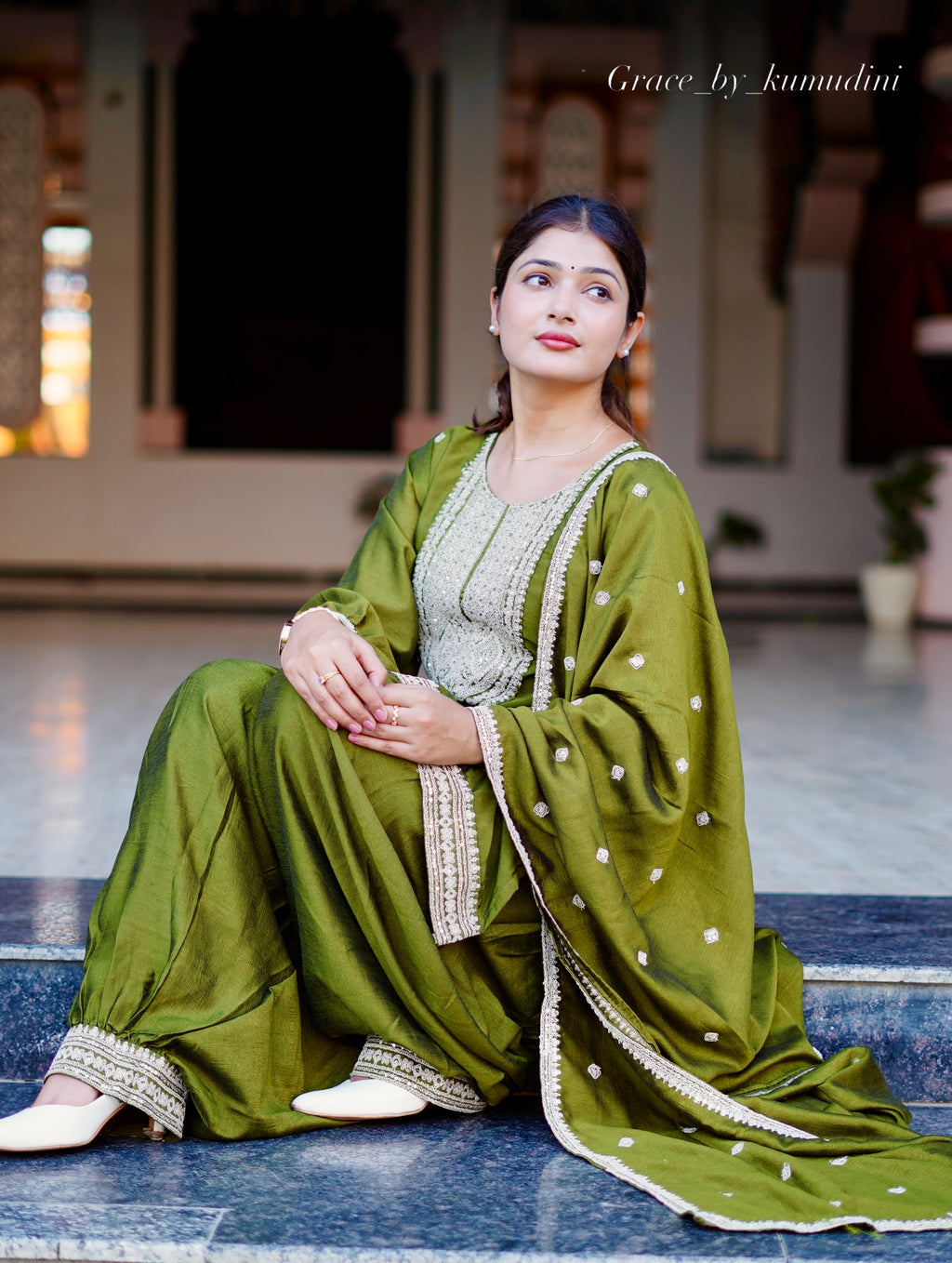 Olive Green Embroidered Punjabi Suit Set