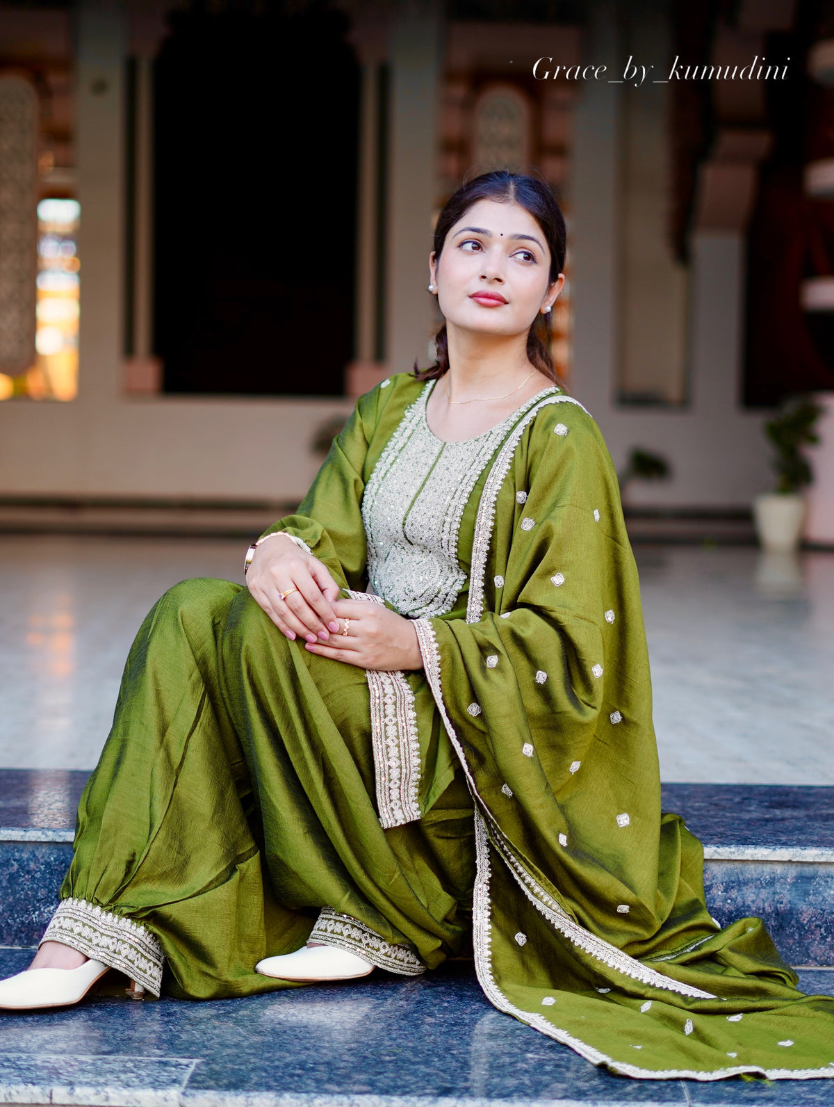 Olive Green Embroidered Punjabi Suit Set