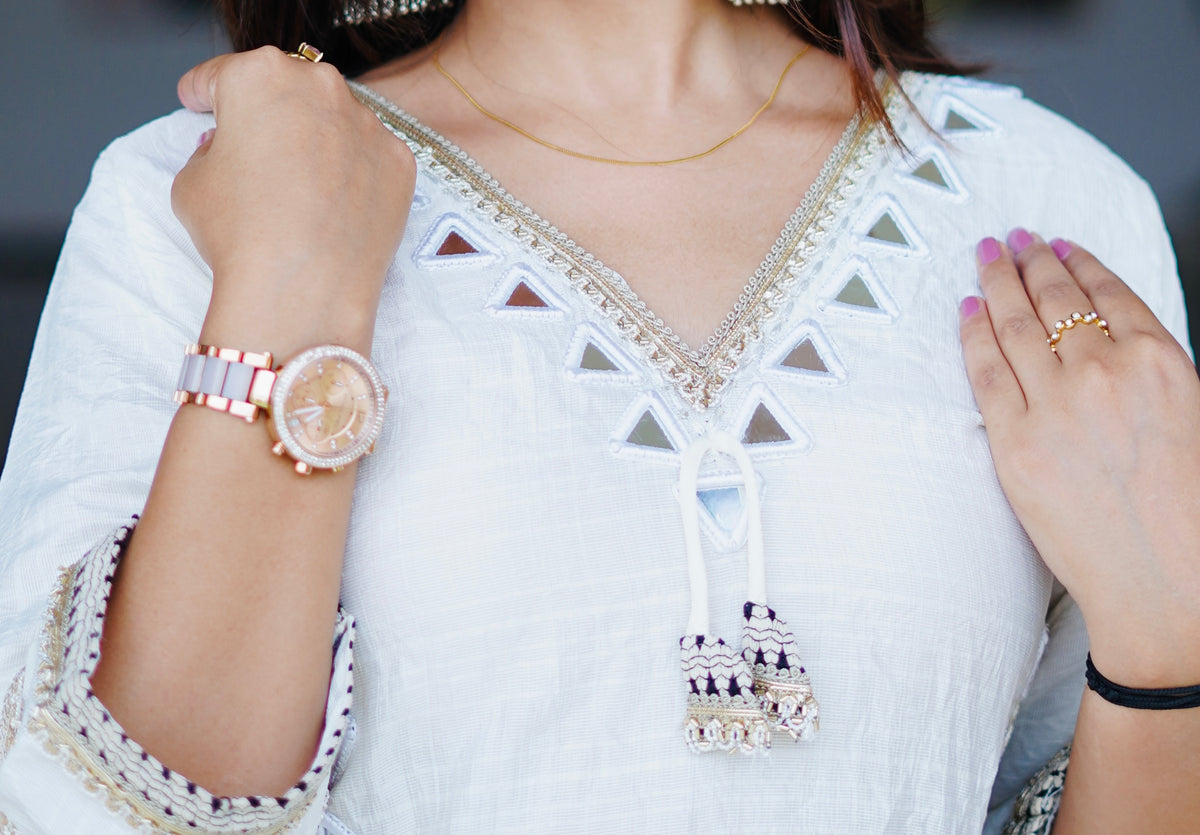 White Chanderi blend Cordset by kumudini