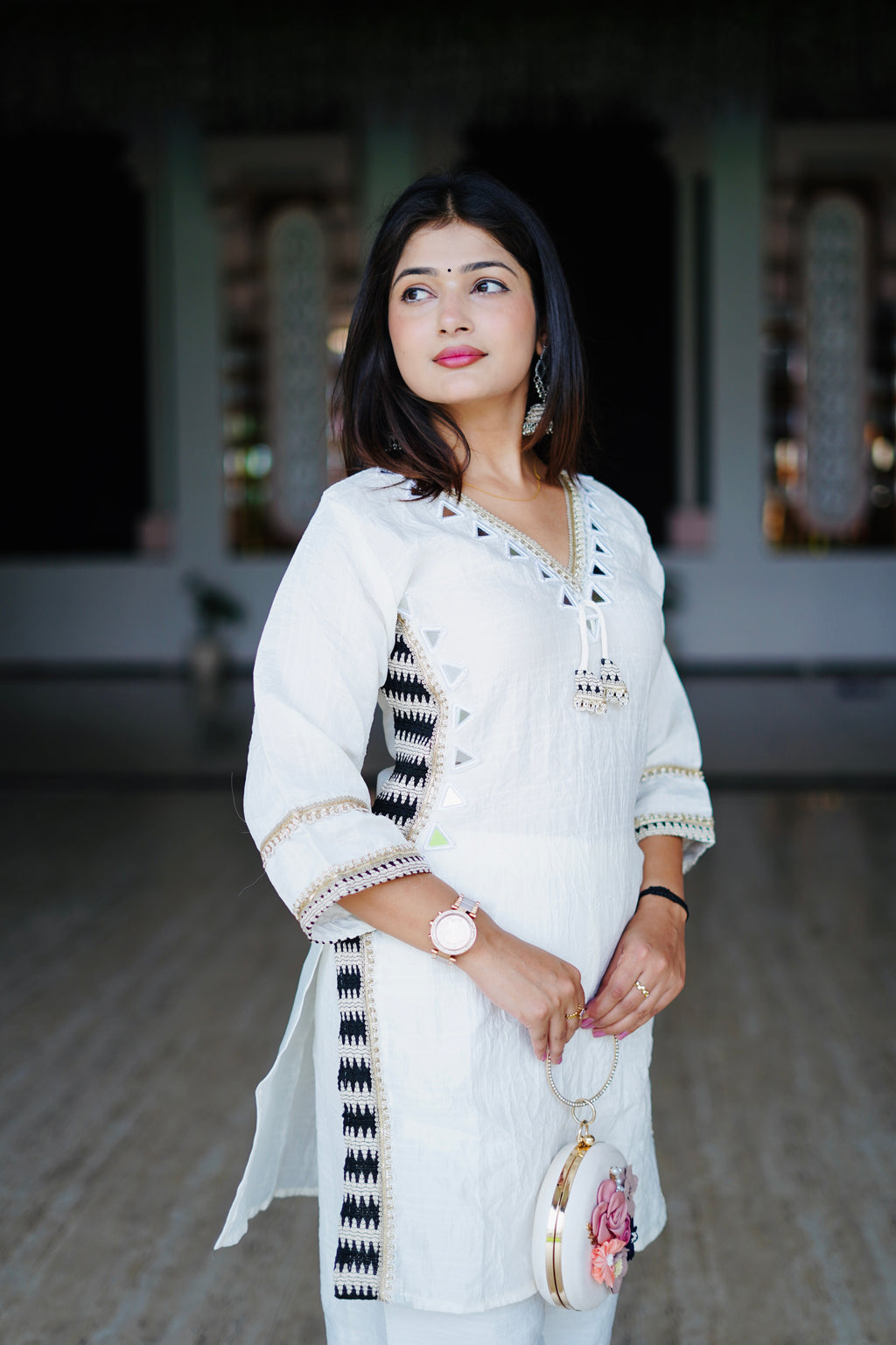 White Chanderi blend Cordset by kumudini
