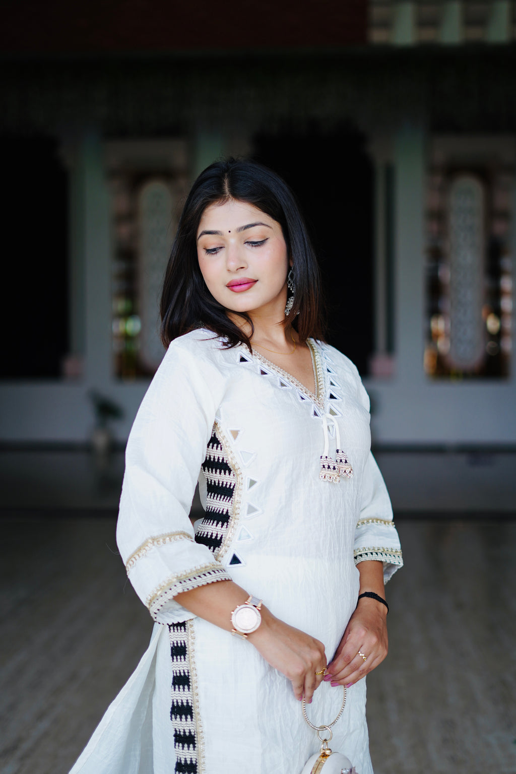 White Chanderi blend Cordset by kumudini