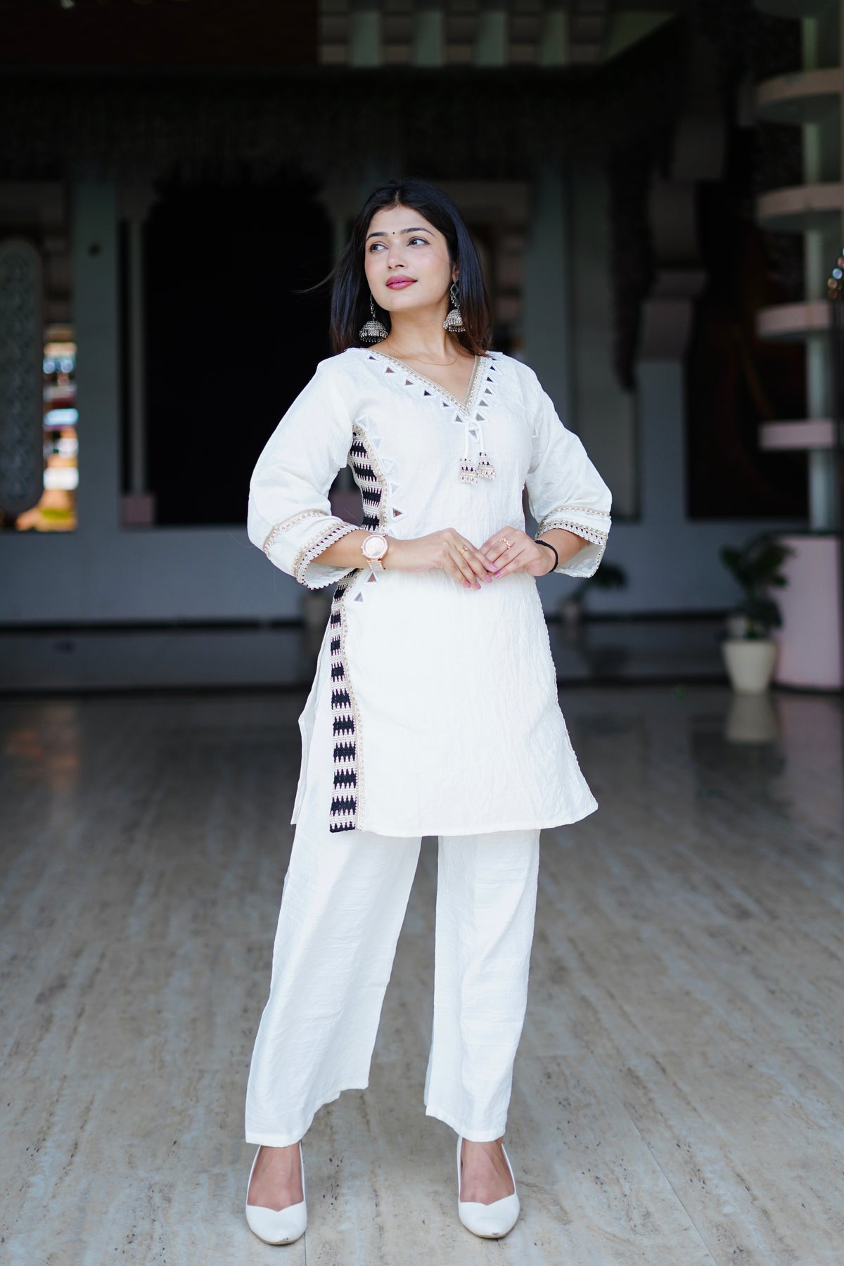 White Chanderi blend Cordset by kumudini