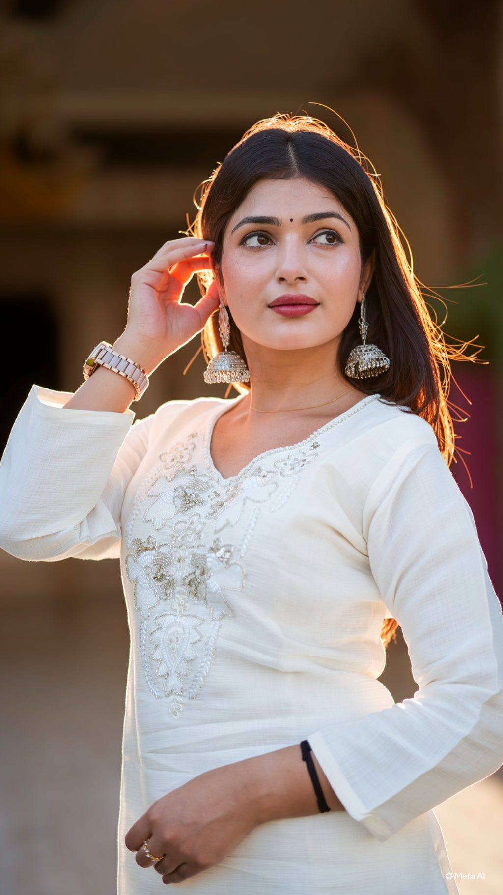 White Embroidered Chanderi Blend Co-ord Set with Potli | Kumudini