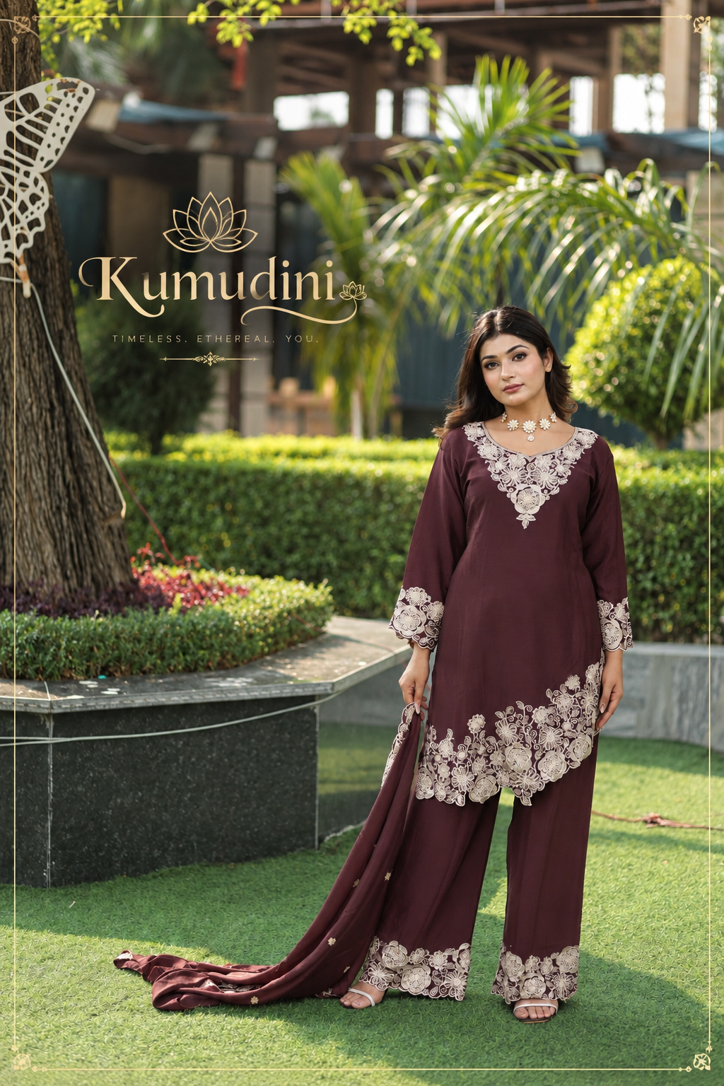 Brown\Blue Embroidered Versatile Suit Set with Palazzo & Dupatta