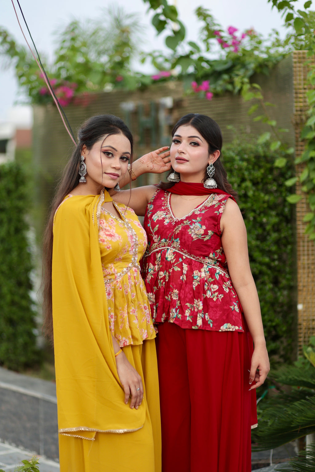 Red/Yellow Floral Flared Ethnic Set