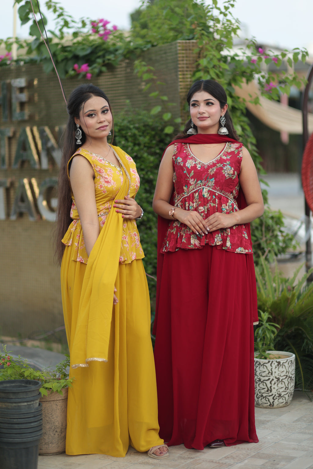 Red/Yellow Floral Flared Ethnic Set