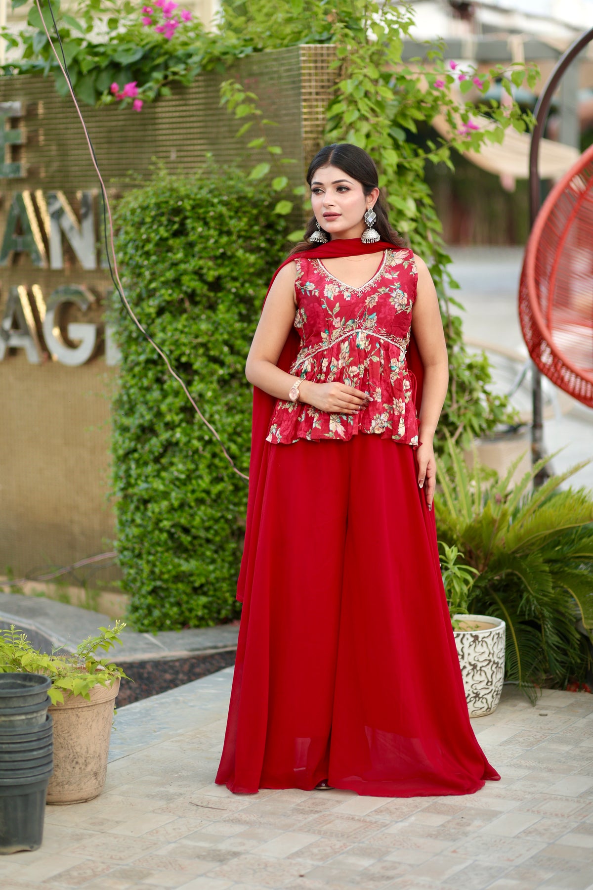 Red/Yellow Floral Flared Ethnic Set