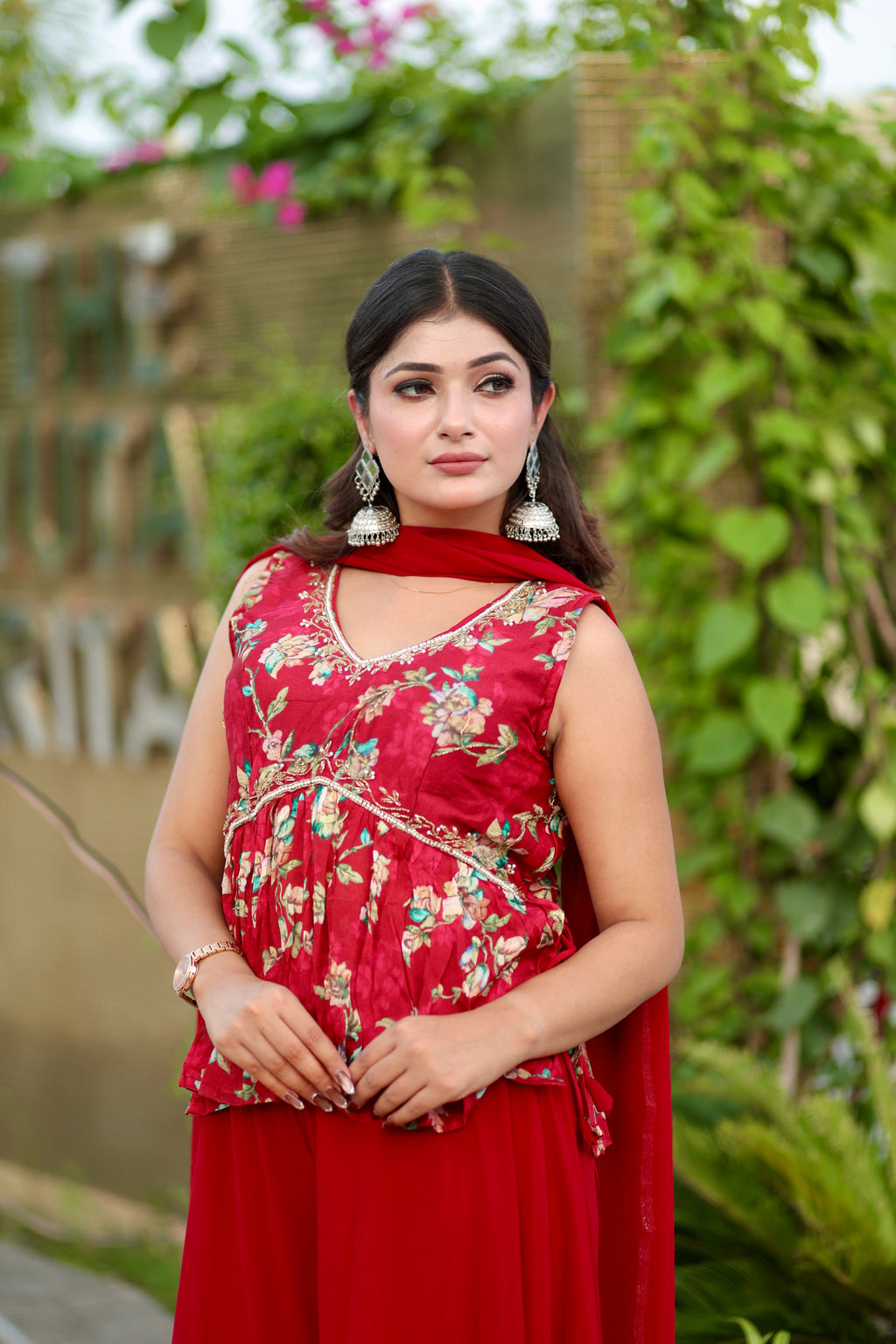 Red/Yellow Floral Flared Ethnic Set