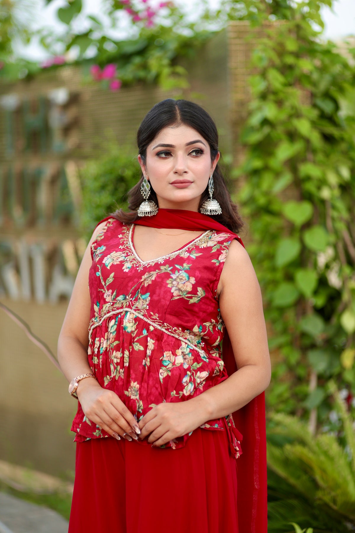 Red/Yellow Floral Flared Ethnic Set