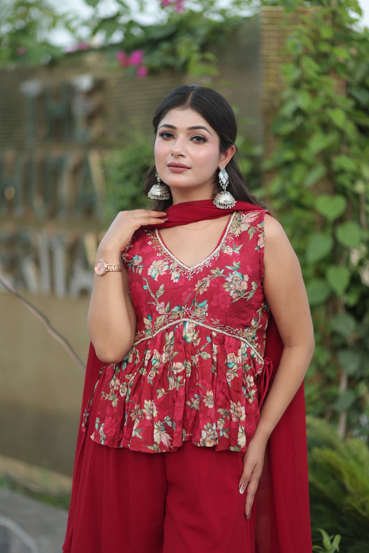 Red/Yellow Floral Flared Ethnic Set