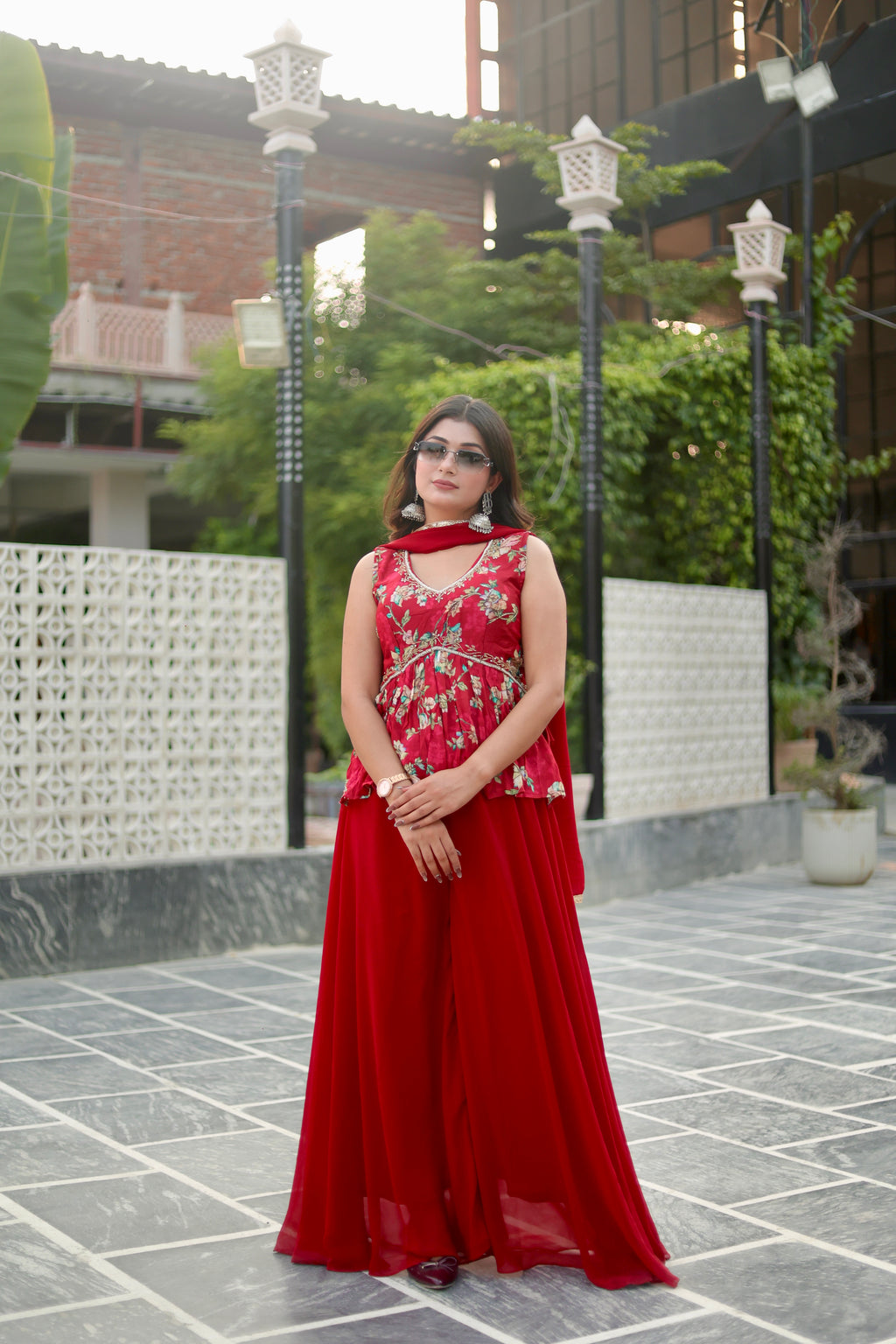 Red/Yellow Floral Flared Ethnic Set